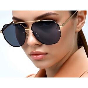 Sunglasses Flat Top Fashion Forward Gold UV400 Protection Dark‎ Black Lens Women